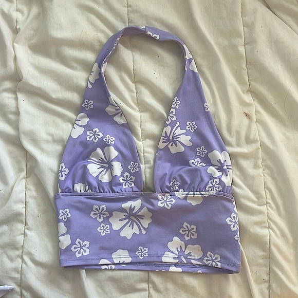 Purple Hawaiian Tropical Halter Neck Top - Picture 1 of 2